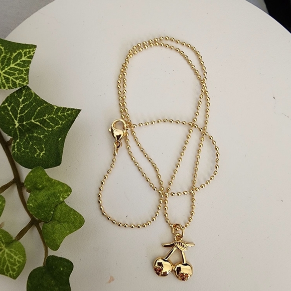 Gold Cherry Charm Pendant Chain Necklace - Picture 3 of 7